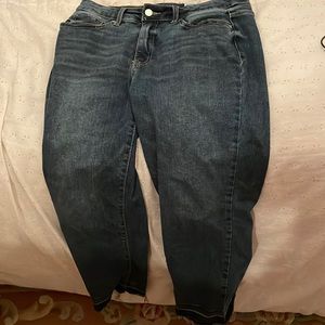 Kinda faded dark blue jeans, worn bootcut hardly been worn